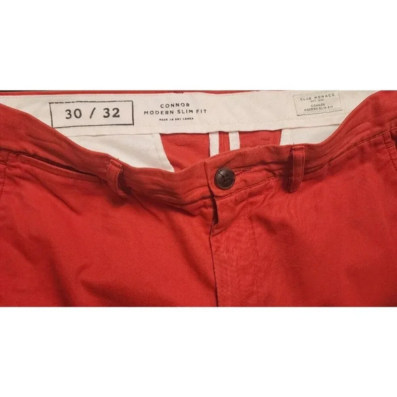 Club Monaco Chino Pant Men's 30/32 Orange & Red Connor Modern Slim Fit - Picture 4 of 6